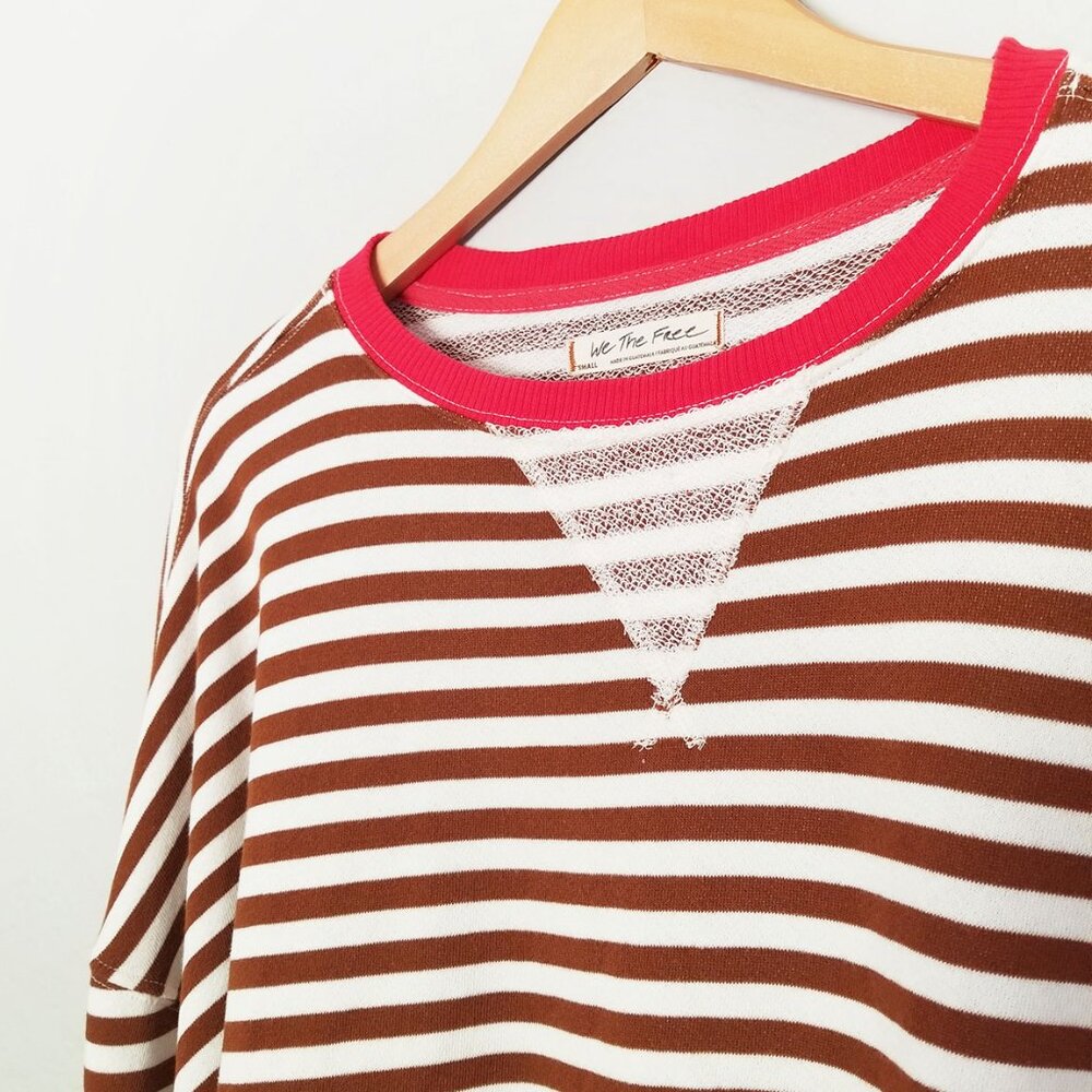 Free People We The Free Classic Striped Oversized Crewneck S Coffee Combo $98 - Picture 10 of 16